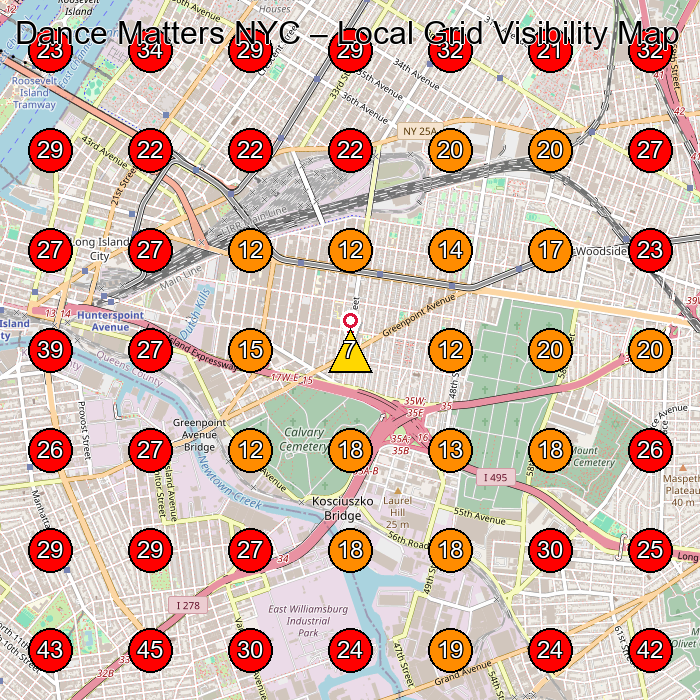 Dance Matters NYC GeoGrid visibility map for Dance School in Queens